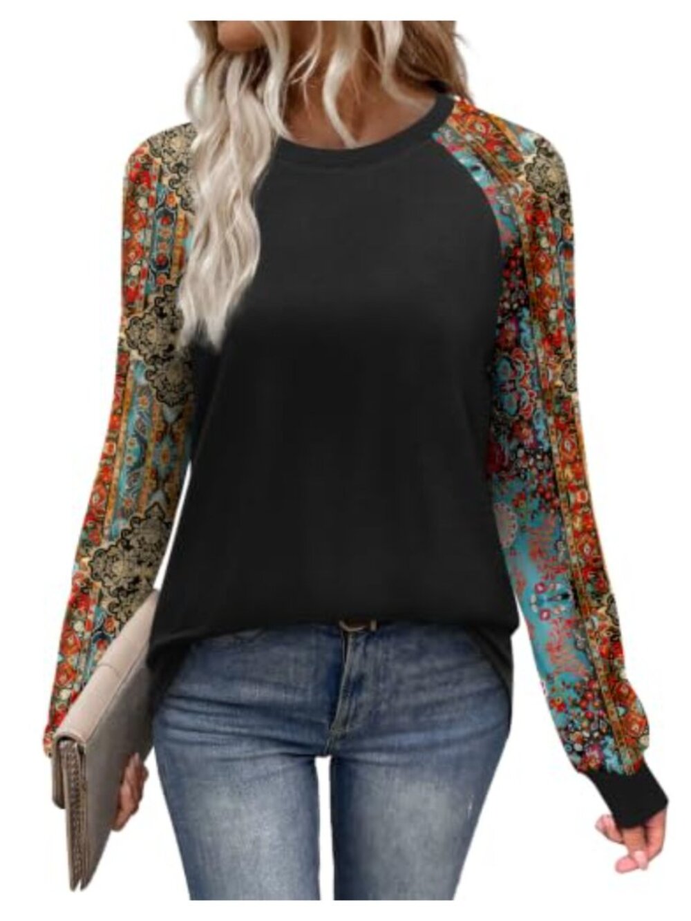 Womens Long Sleeve Raglan Tee Color Block Crewneck Casual Fall Top